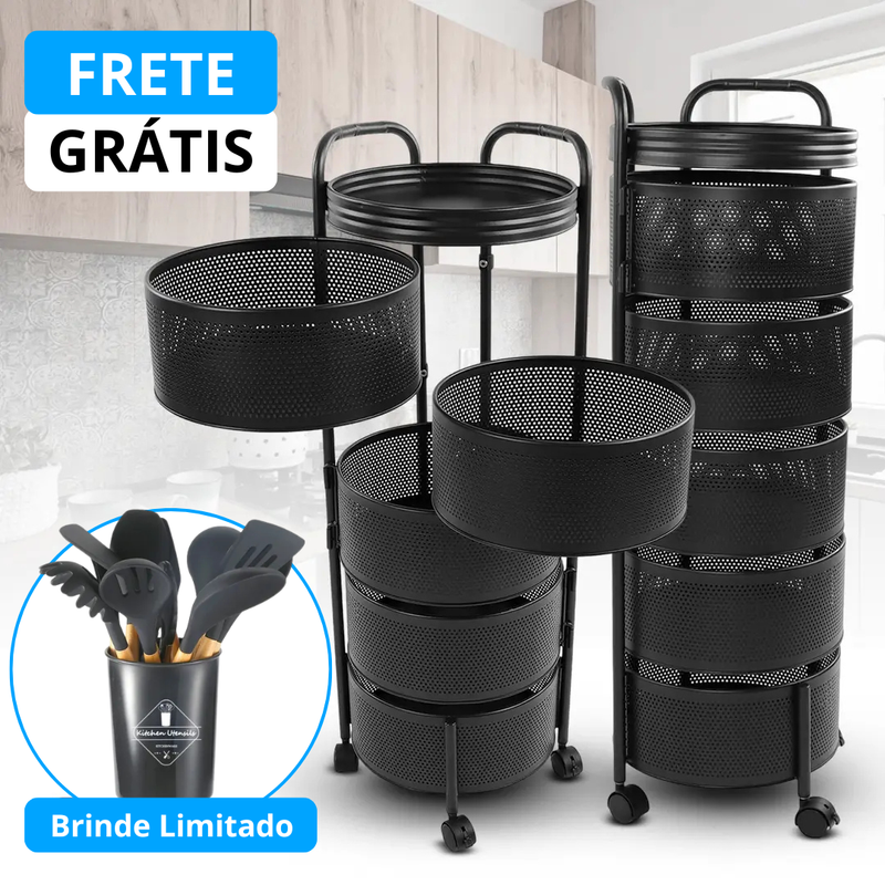 Fruteira Articulada de Aço Inox Rotativa + BRINDE: Kit de Utensílios de Cozinha