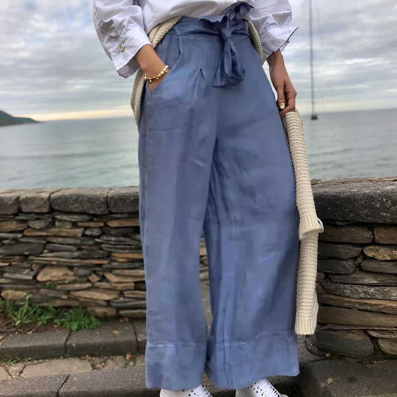 Calça Bella Verano em Linho de Algodão com Amarração Delicada