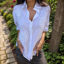 Camisa Afroditte em Popelina de Algodão com Flores em Renda Delicada