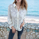 Camisa Beija-Flor em Linho de Algodão com  Bordados Florais