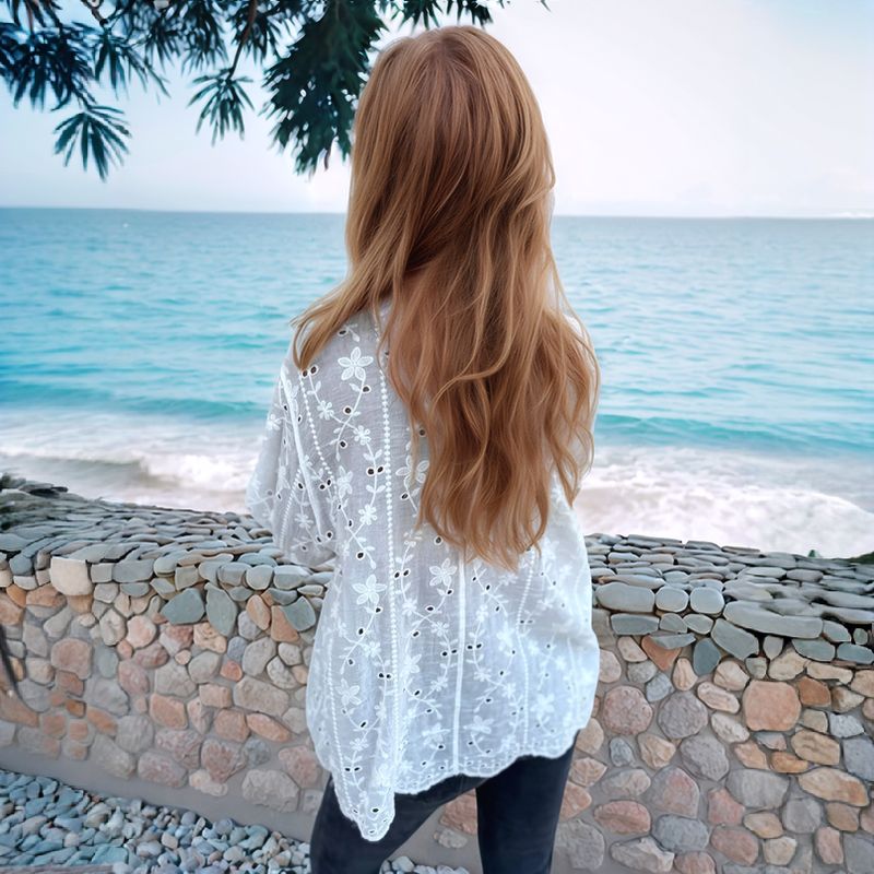 Camisa Beija-Flor em Linho de Algodão com  Bordados Florais