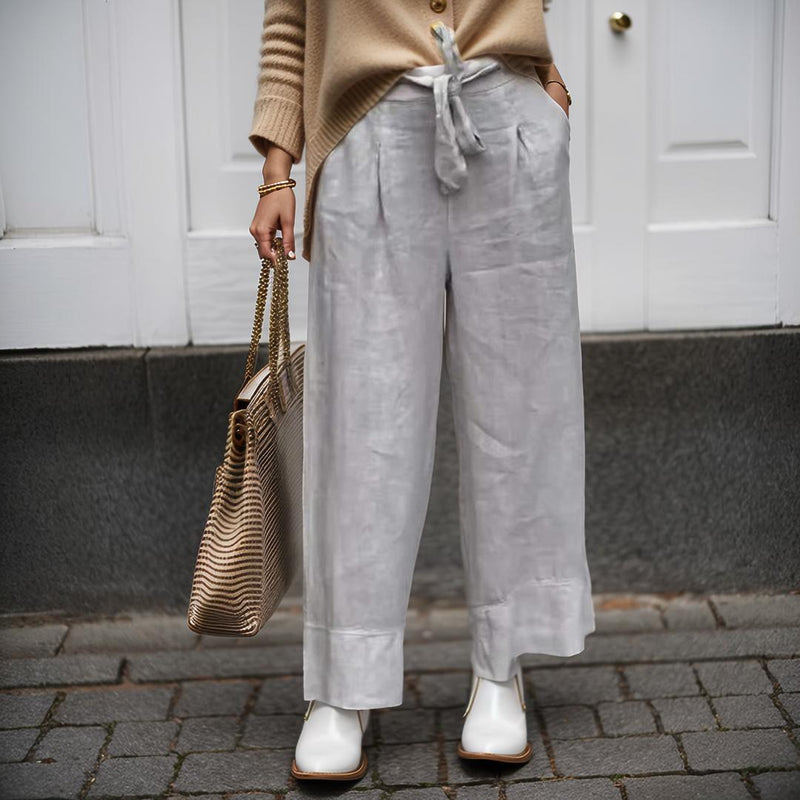 Calça Bella Verano em Linho de Algodão com Amarração Delicada